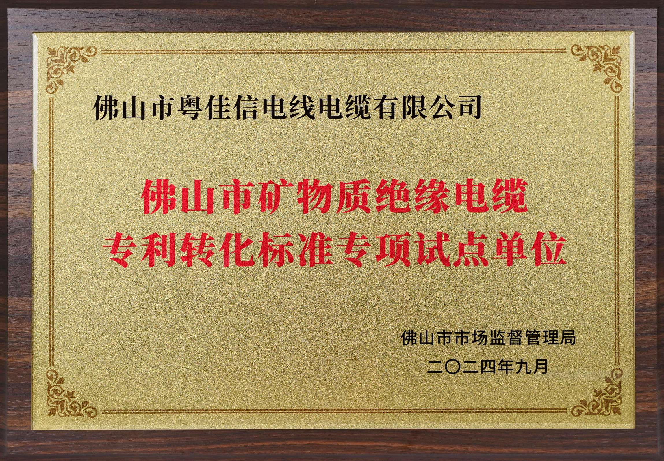佛山市矿物质绝缘电缆专利转化标准专项试点单位(1) 佛山市矿物质绝缘电缆专利转化标准专项试点单位(1)